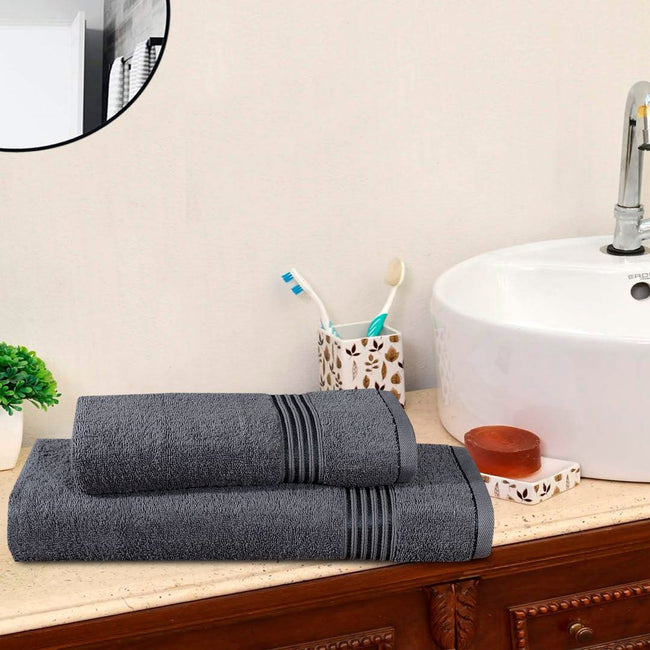2-Pcs Stripe Towel Set Gray-548 Main Image
