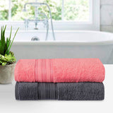 Bath Towel V Fancy Border (Pack Of 2) Pink & Gray-525