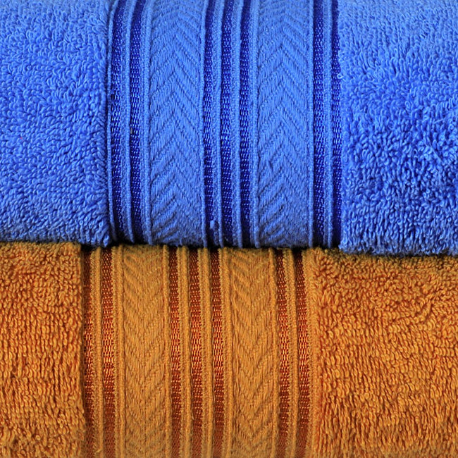 Bath Towel V Fancy Border (Pack Of 2) Mustard & Blue-524 Main Image