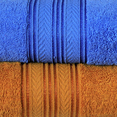 Bath Towel V Fancy Border (Pack Of 2) Mustard & Blue-524
