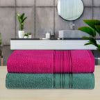 Bath Towel V Fancy Border (Pack Of 2) Fuchsia & Mint-529