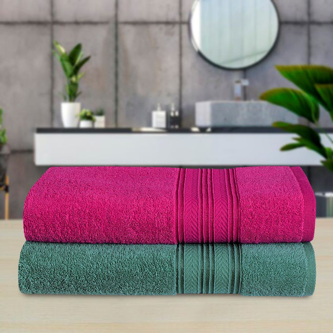 Bath Towel V Fancy Border (Pack Of 2) Fuchsia & Mint-529 Hover Image