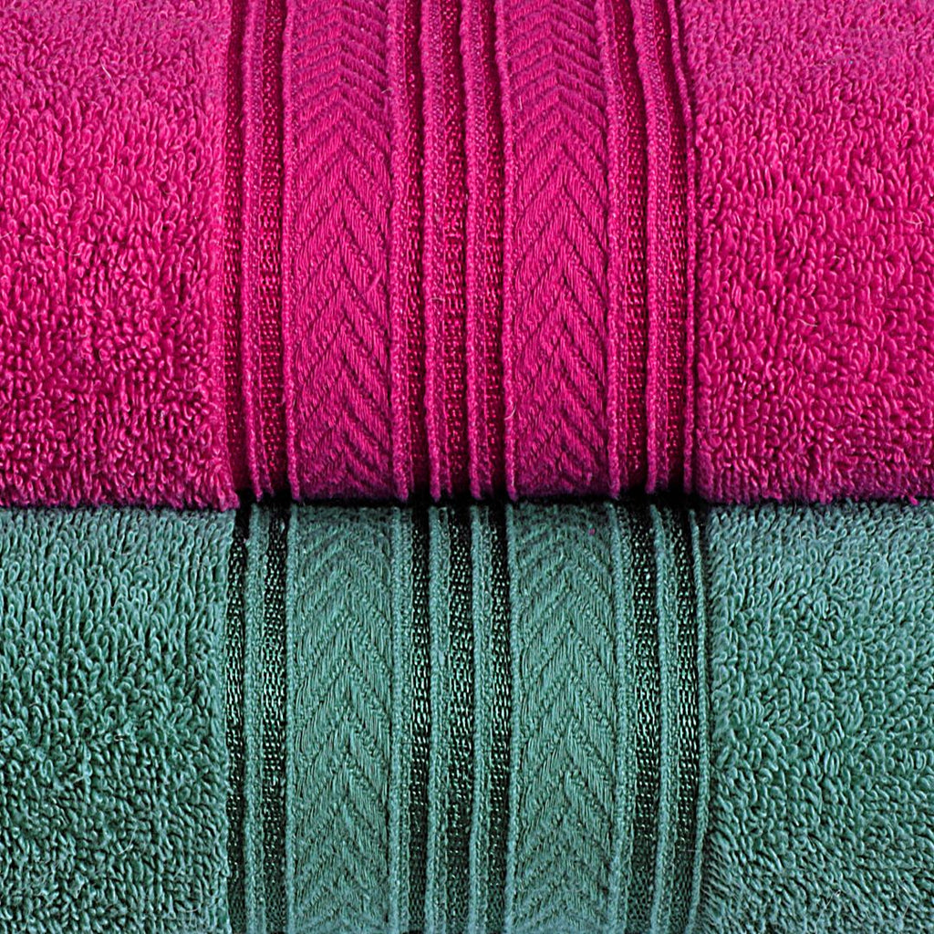Bath Towel V Fancy Border (Pack Of 2) Fuchsia & Mint-529