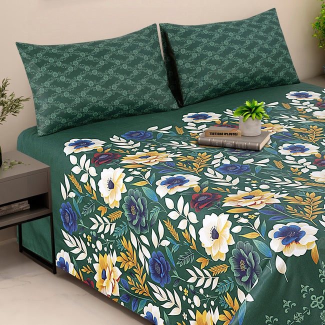 Green Floral - Bed Sheet Set Single Main Image