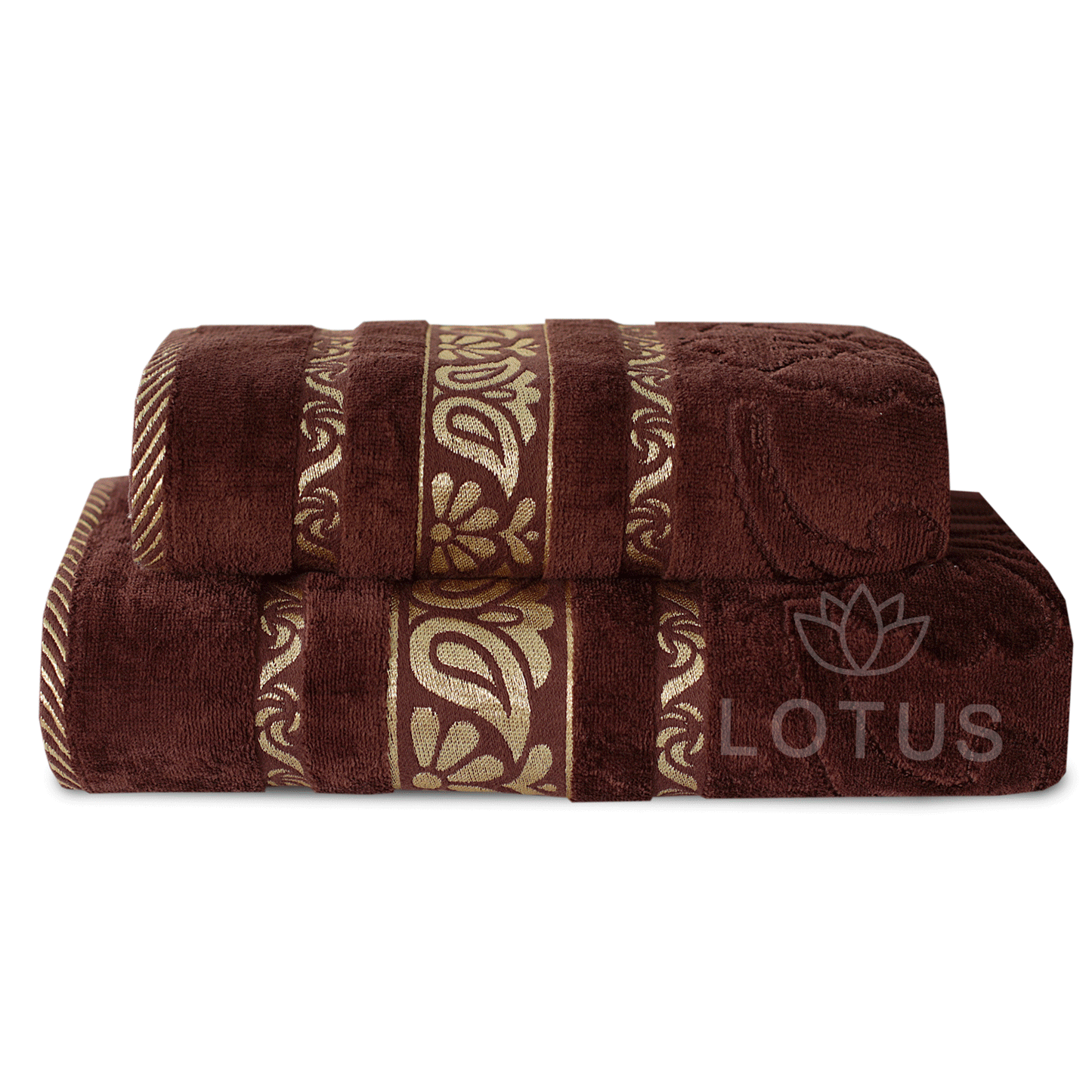 100% Cotton Jacquard Towel Set – Chocolate Imperial Leaf, 2 Pc, 500 GSM, Soft, Absorbent & Durable