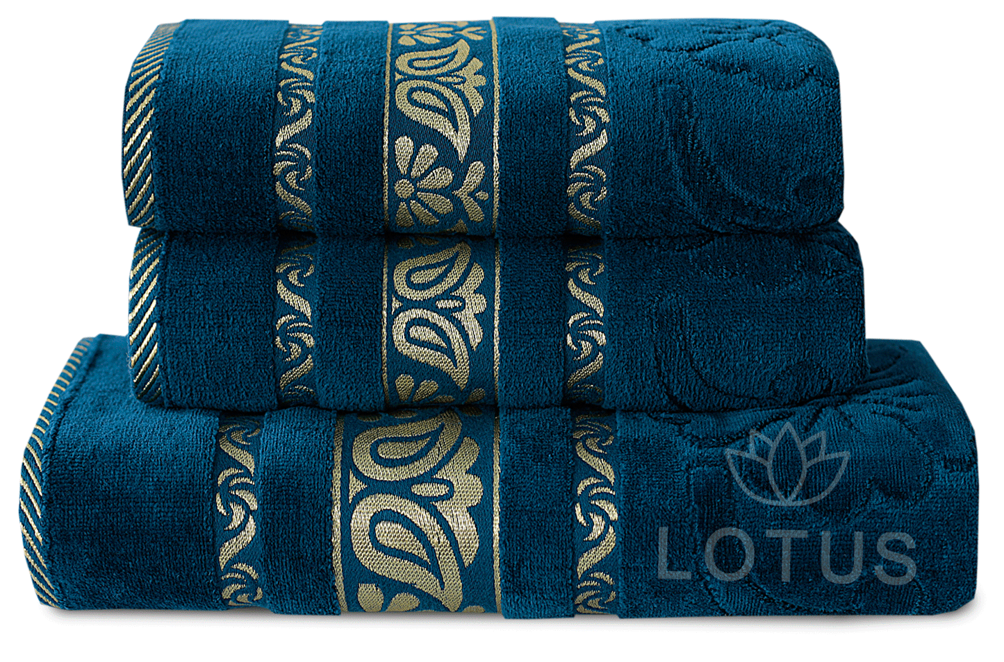 100% Cotton Jacquard Towel Set – Teal Imperial Leaf, 3 Pc, 500 GSM, Soft, Absorbent & Durable