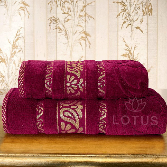 Maroon Imperial Leaf - 2-Pcs Jacquard Towel Set Hover Image