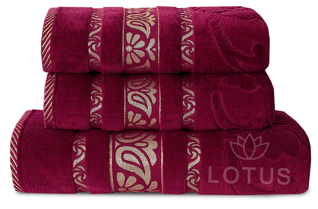 Maroon Imperial Leaf - 3-Pcs Jacquard Towel Set Main Image