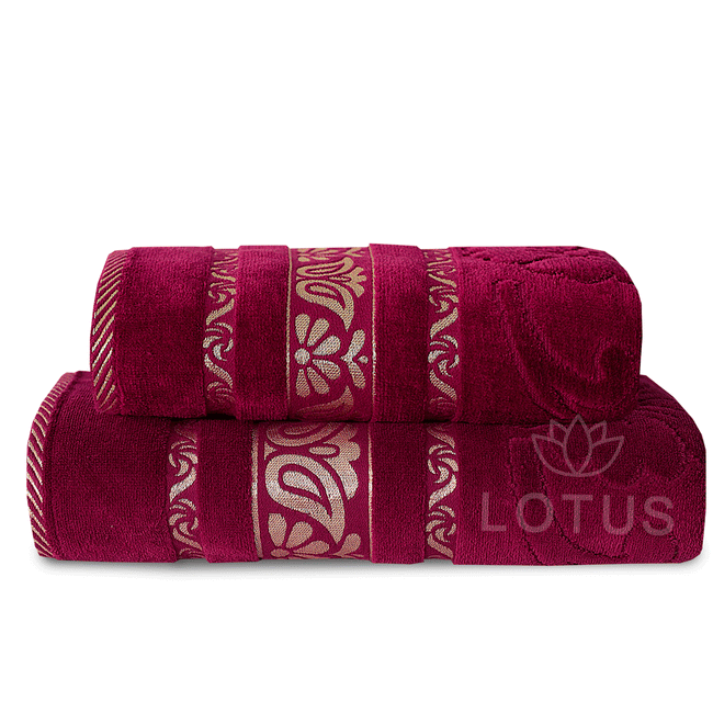 Maroon Imperial Leaf - 2-Pcs Jacquard Towel Set Main Image