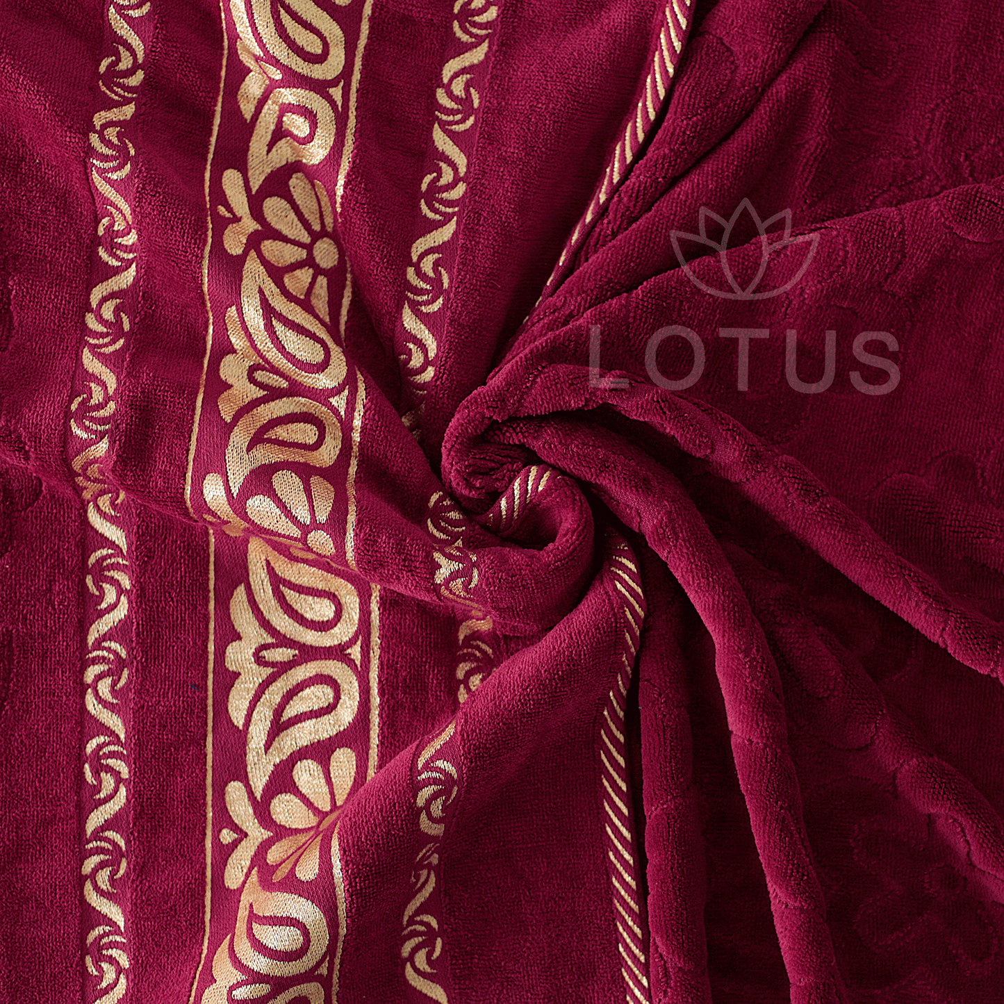 100% Cotton Jacquard Towel Set – Maroon Imperial Leaf, 3 Pc, 500 GSM, Soft, Absorbent & Durable