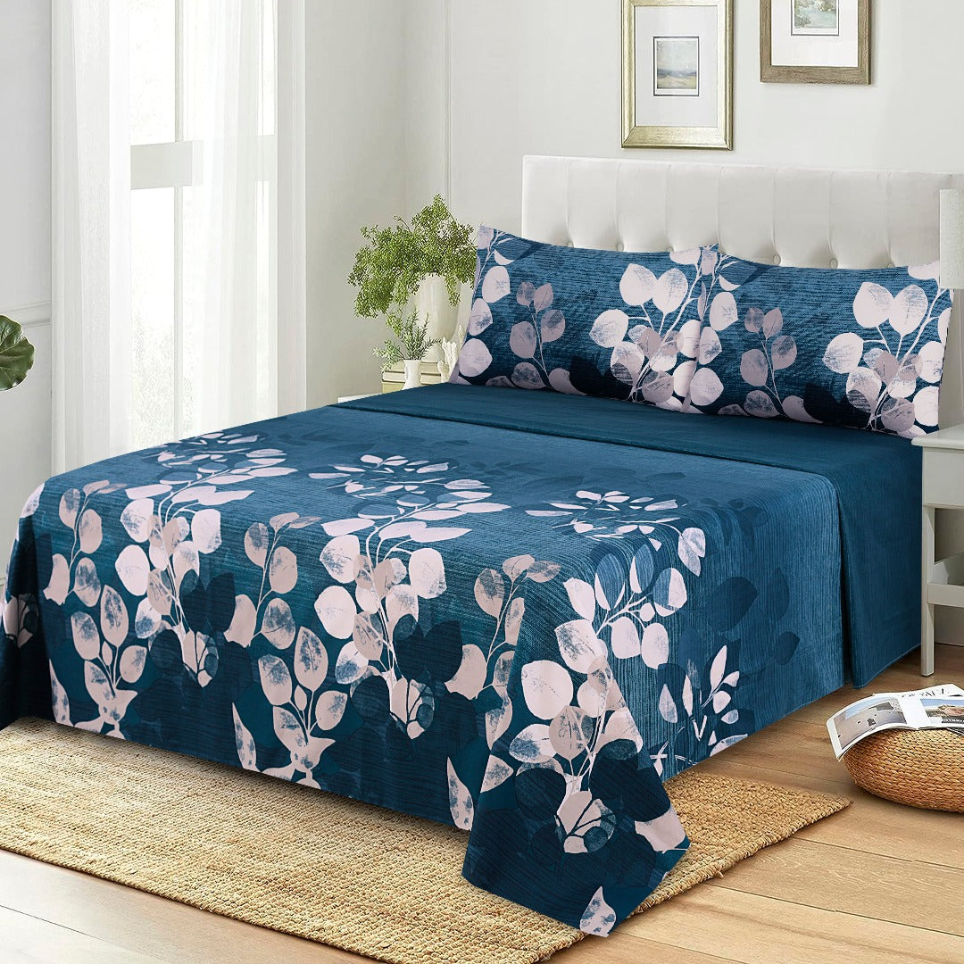 Blue Flower Bed Sheet Set Single