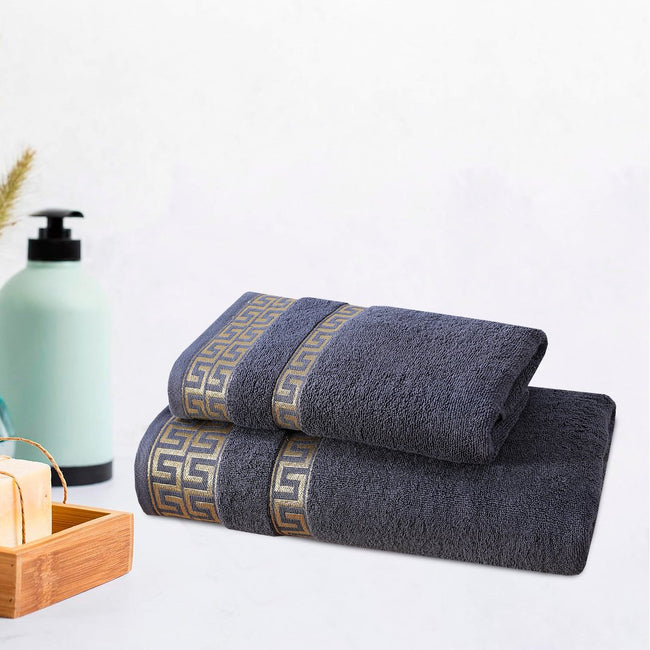Cool Gray Greek Key - 2-Pcs Jacquard Towel Set Hover Image