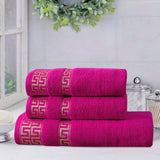 Hot Pink Greek Key - 3-Pcs Jacquard Towel Set