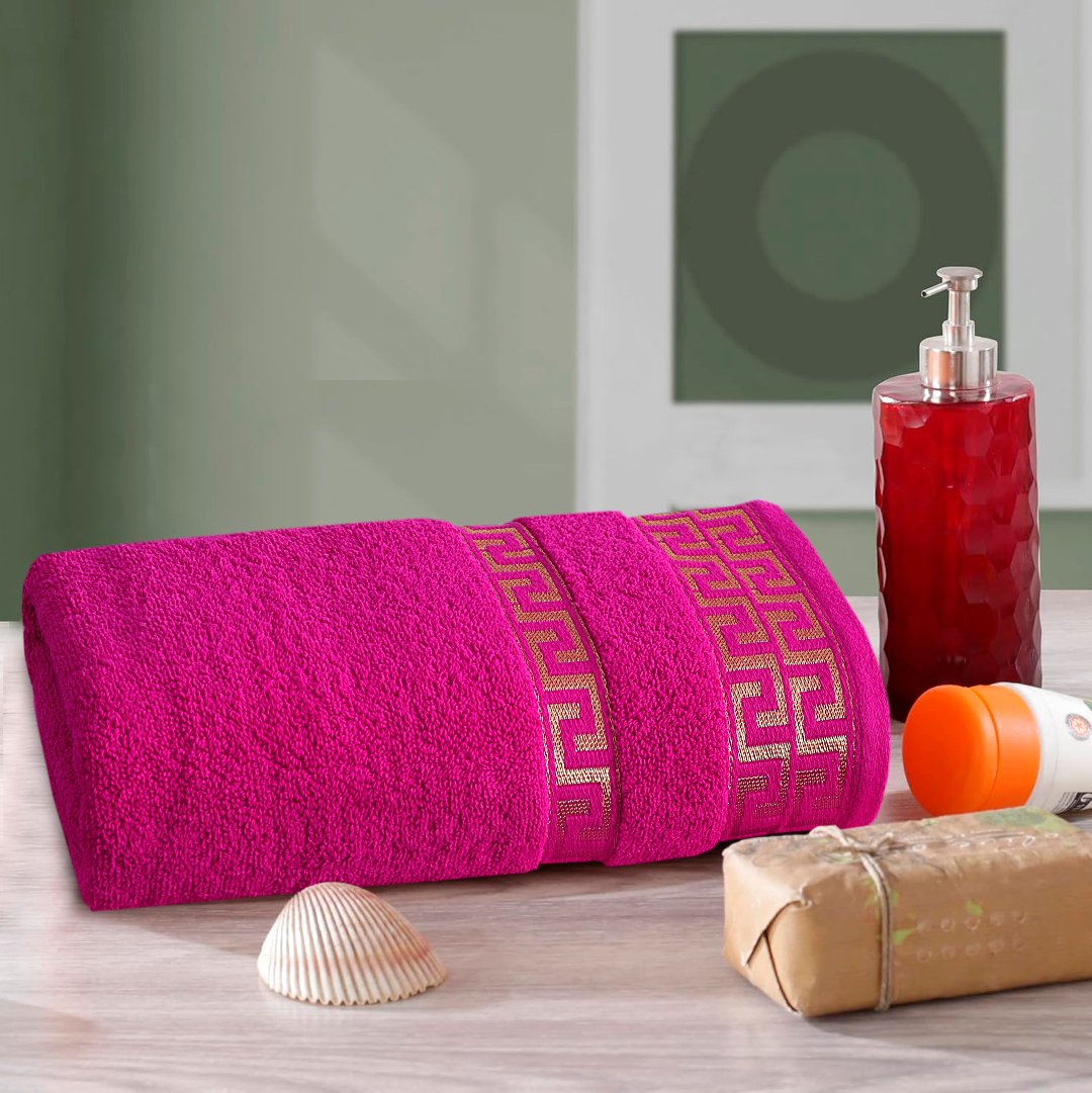 Hot Pink Greek Key - Jacquard  Bath Towel