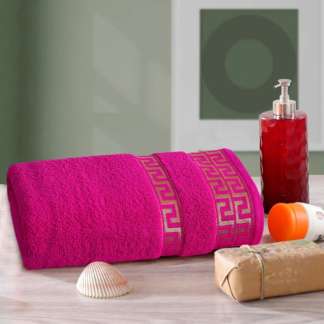 Hot Pink Greek Key - Jacquard  Bath Towel Hover Image