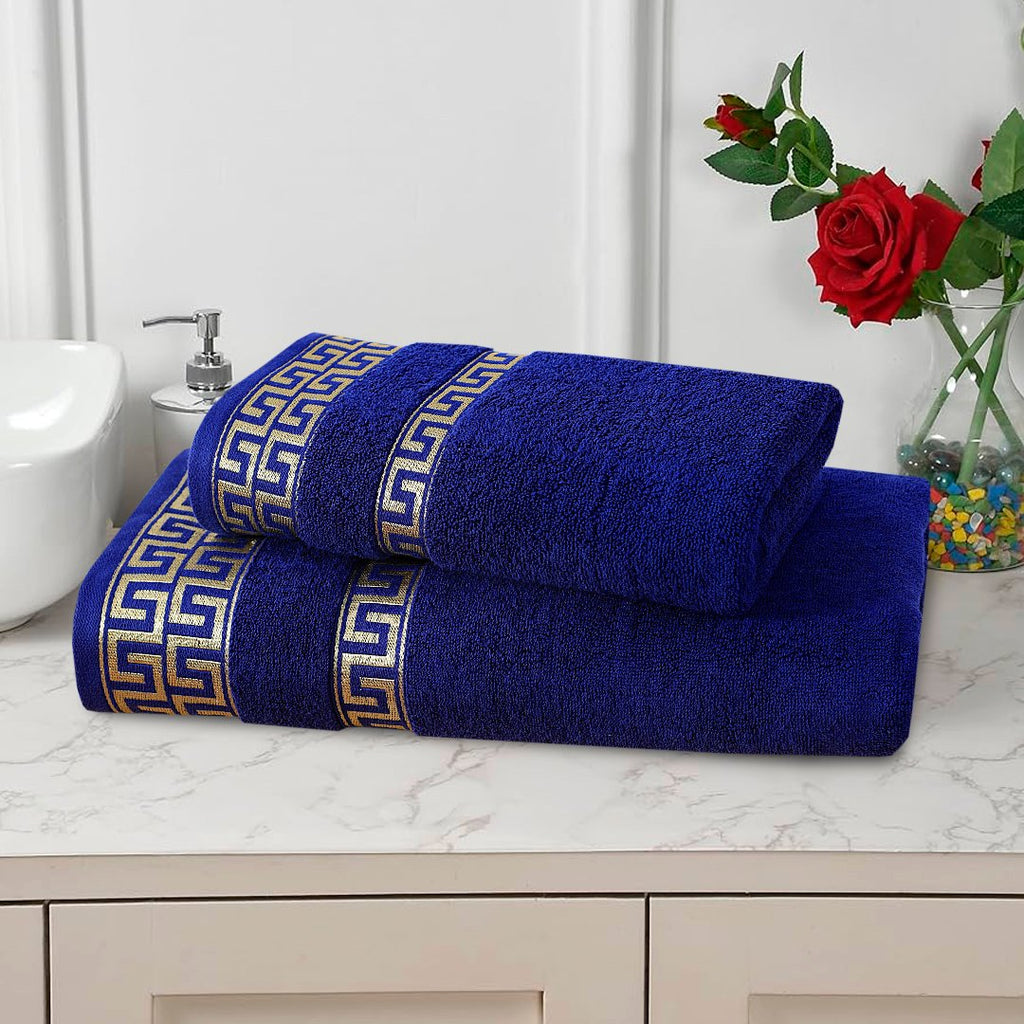 Midnight Blue Greek Key - 2-Pcs Jacquard Towel Set