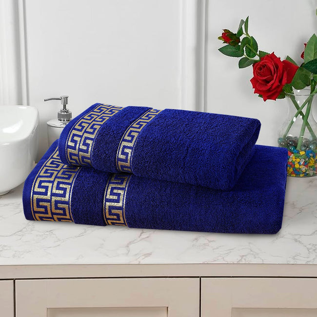 Midnight Blue Greek Key - 2-Pcs Jacquard Towel Set Hover Image