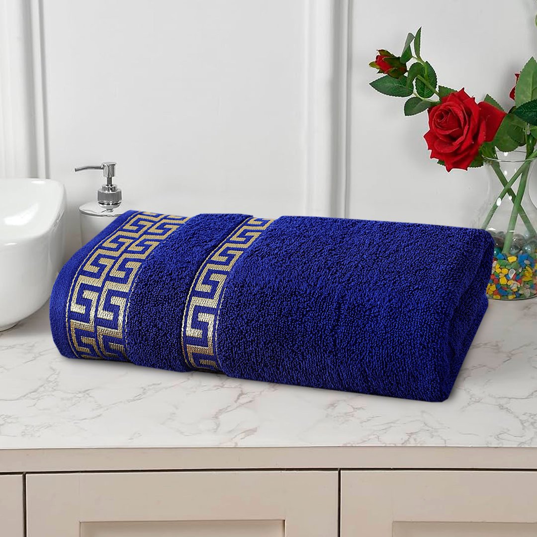 Midnight Blue Greek Key - Jacquard  Bath Towel