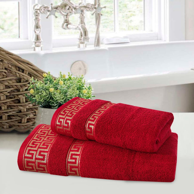Maroon Greek Key - 2-Pcs Jacquard Towel Set Hover Image