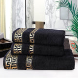 Jet Black Greek Key - 3-Pcs Jacquard Towel Set