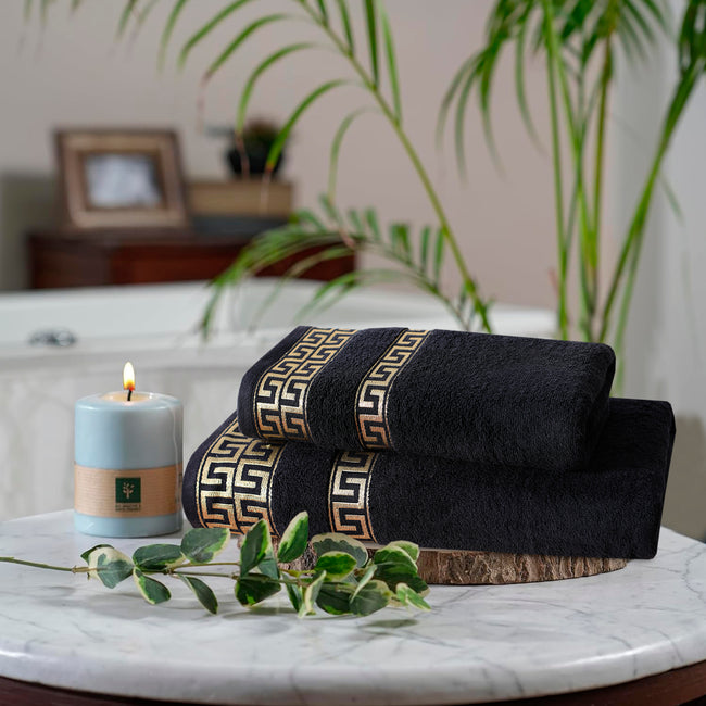 Jet Black Greek Key - 2-Pcs Jacquard Towel Set Hover Image