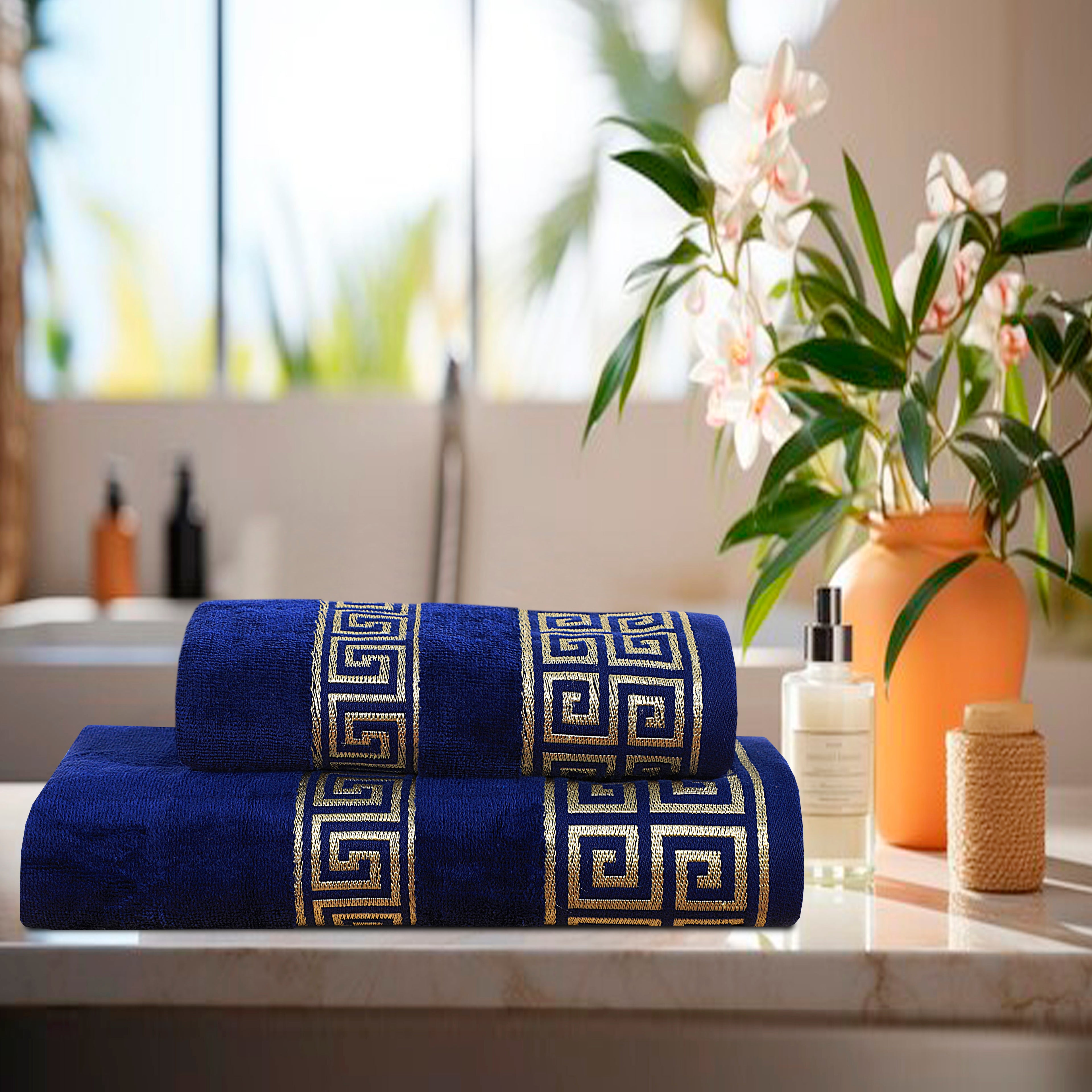 Navy Versatile - 2-Pcs Jacquard Towel Set