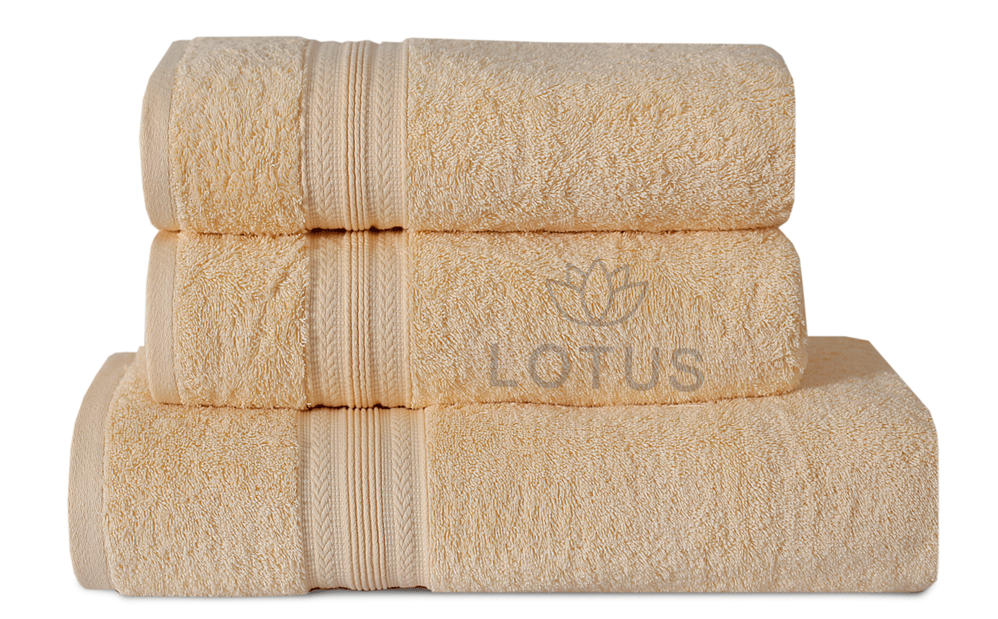 100% Cotton Towel Set – Cream V Stripe, 3 Pc, 500 GSM, Soft, Absorbent & Durable