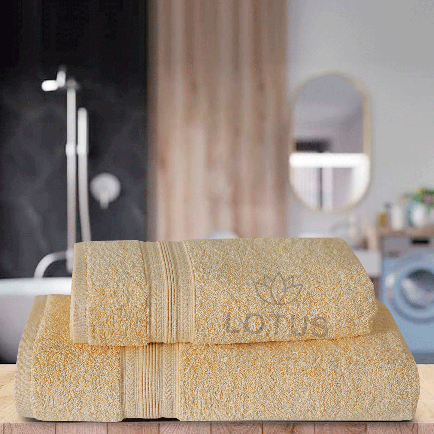 100% Cotton Jacquard Bath Towel Set – Cream V Stripe, 2 Pc, 500 GSM, Soft, Absorbent & Durable
