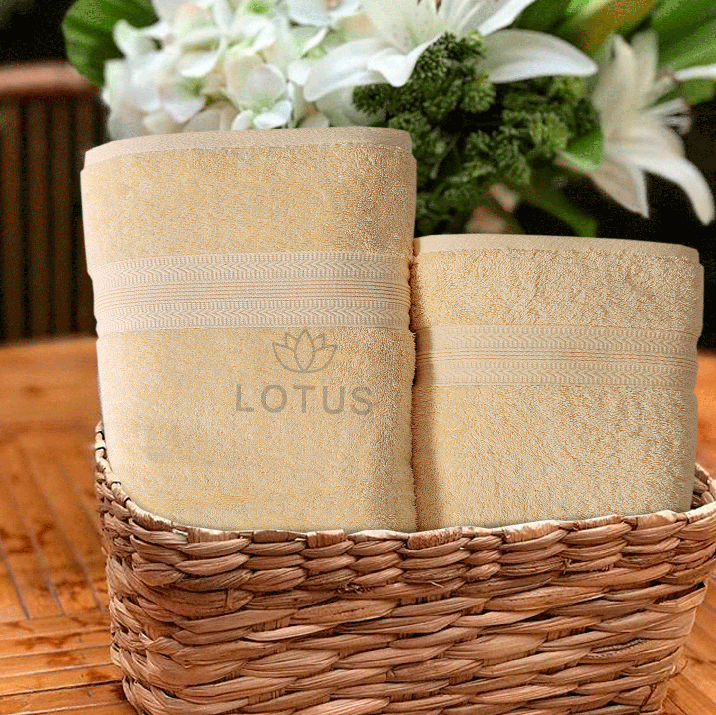 100% Cotton Jacquard Bath Towel Set – Cream V Stripe, 2 Pc, 500 GSM, Soft, Absorbent & Durable