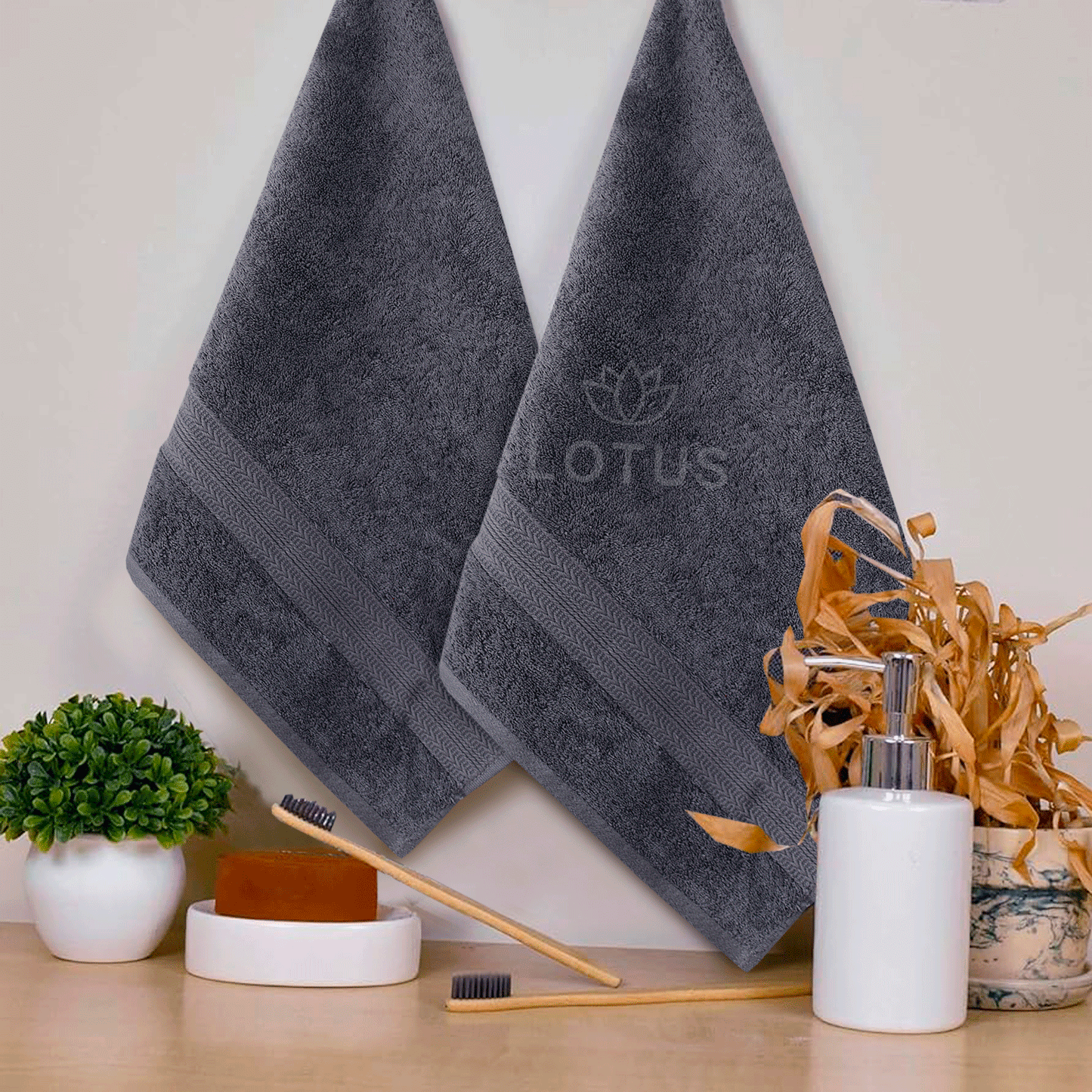 100% Cotton Towel Set – Gray V Stripe, 3 Pc, 500 GSM, Soft, Absorbent & Durable