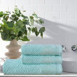 Mint Green Damask - 3-Pcs Jacquard Towel Set