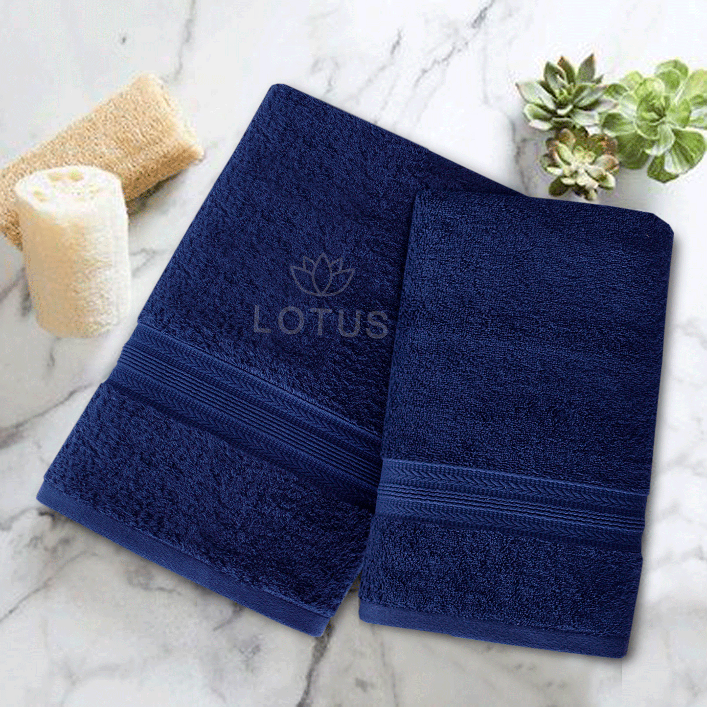 100% Cotton Jacquard Bath Towel Set – Navy V Stripe, 2 Pc, 500 GSM, Soft, Absorbent & Durable