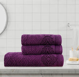 Purple Damask - 3-Pcs Jacquard Towel Set