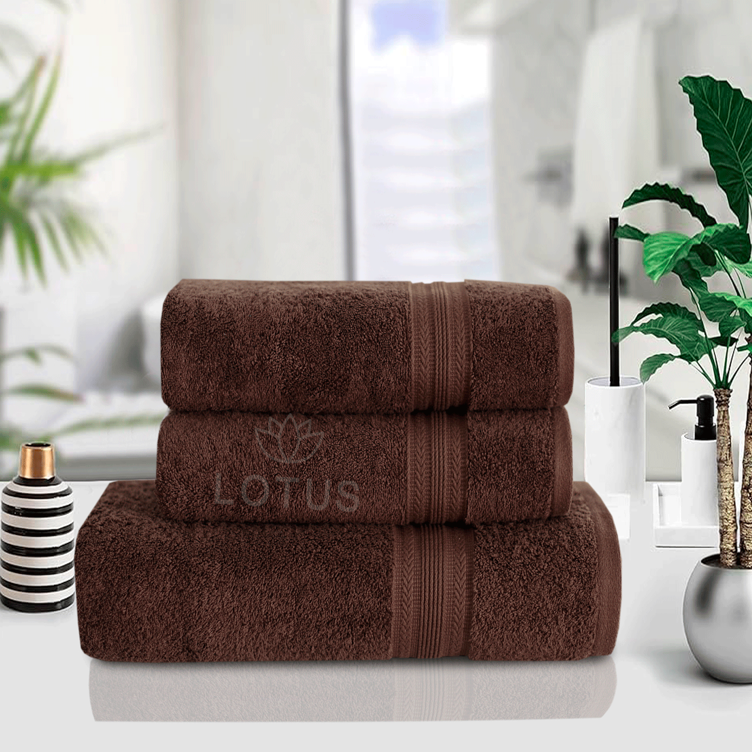 Chocolate V Stripe - 3-Pcs Towel Set