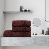 Dark Brown Damask - 3-Pcs Jacquard Towel Set