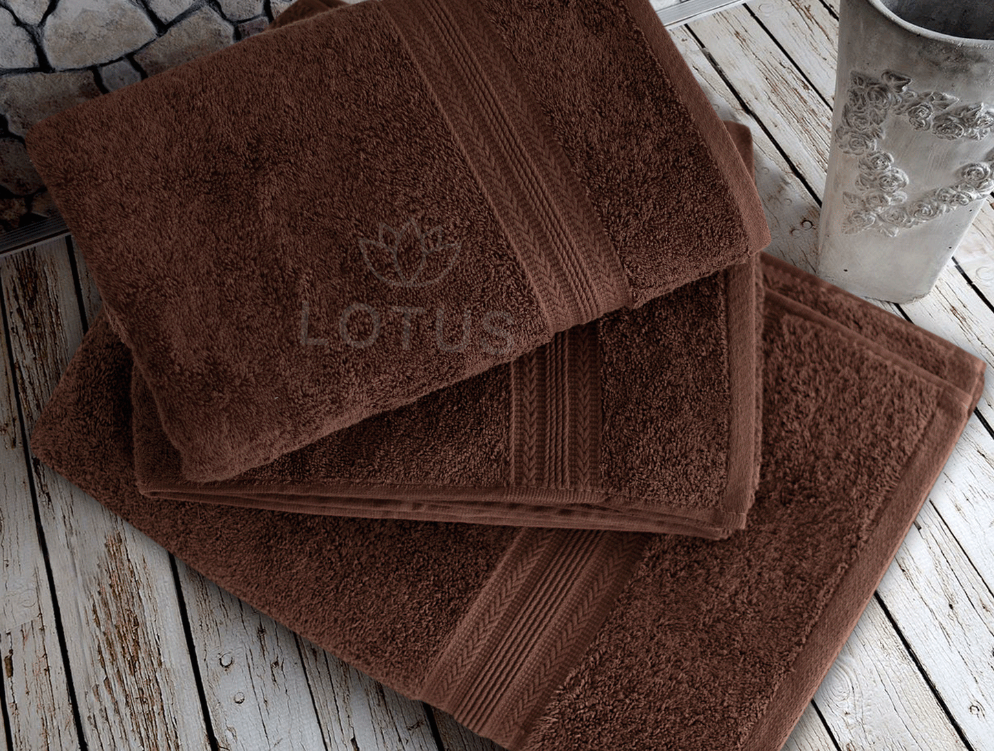 100% Cotton Towel Set – Chocolate V Stripe, 3 Pc, 500 GSM, Soft, Absorbent & Durable