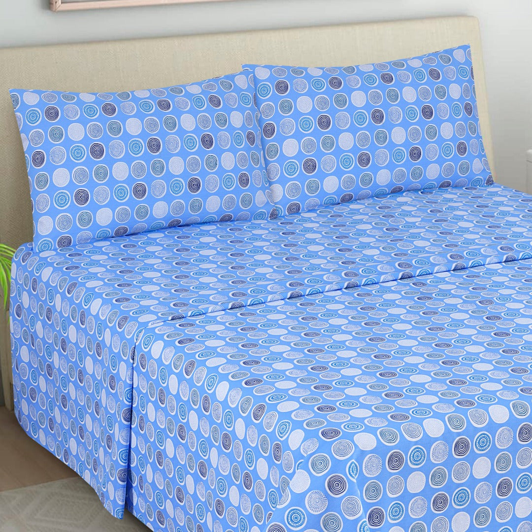 Multi Circle blue Bed Sheet Set Queen