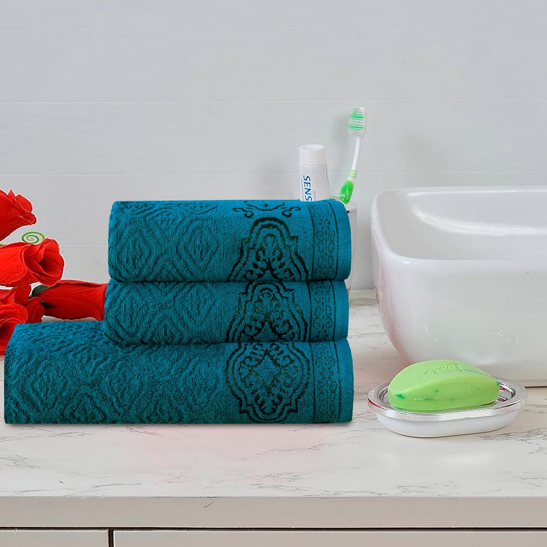 Lake Green Damask - 3-Pcs Jacquard Towel Set