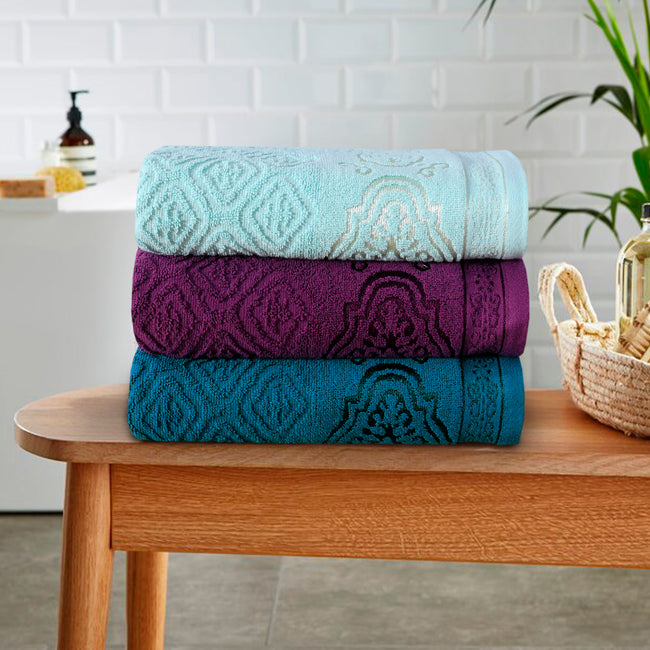 Multi Color Damask - 3-Pcs Jacquard Bath Towels Hover Image