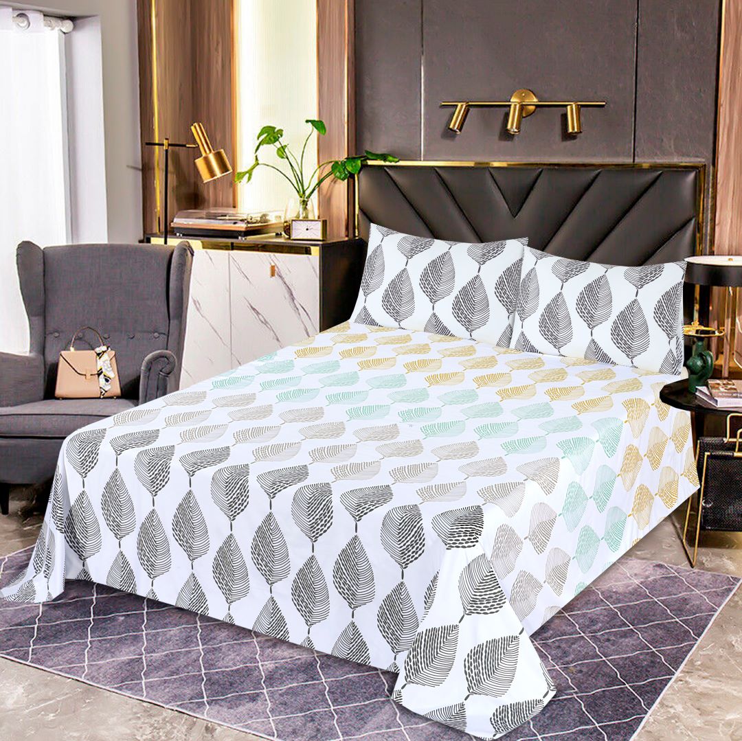 Micro Fiber Bed Sheet Leaf Print King-30273