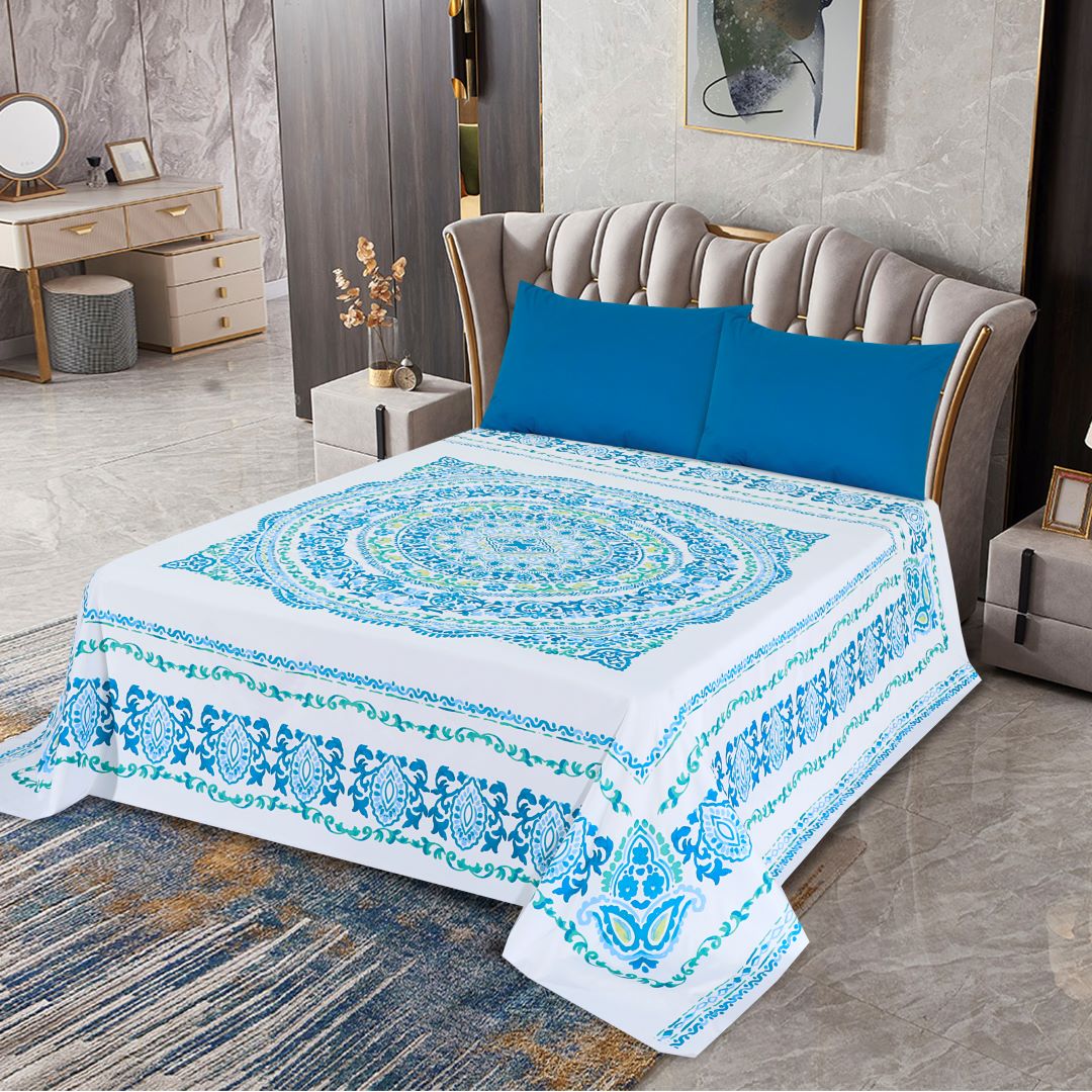 Micro Fiber Bed Sheet 3D Turquoise Floral-30279