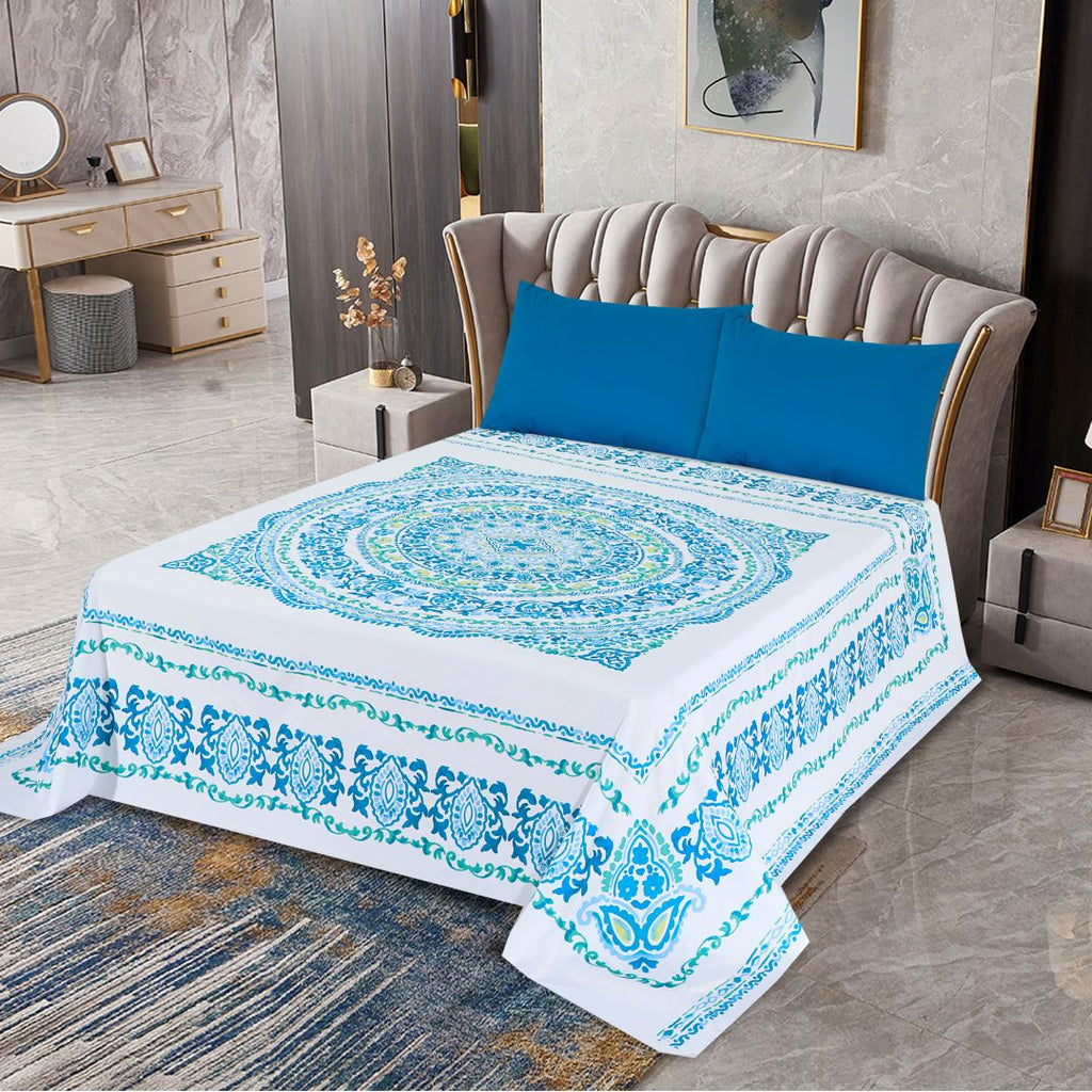 Micro Fiber Bed Sheet 3D Turquoise Floral-30279