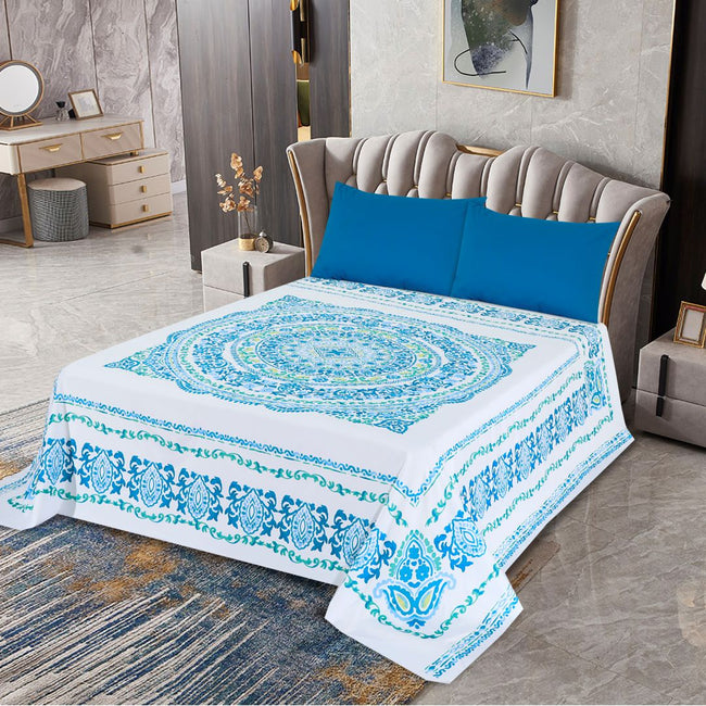 Micro Fiber Bed Sheet 3D Turquoise Floral-30279 Hover Image