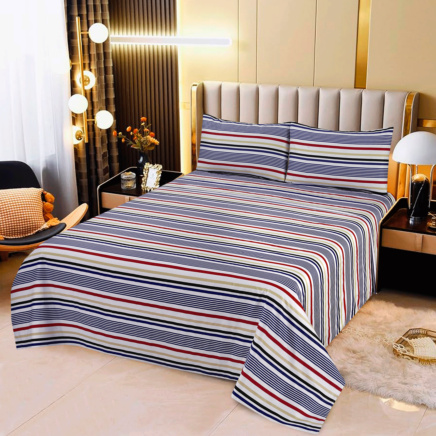 Micro Fiber Bed Sheet Multi Stripe Single-30313