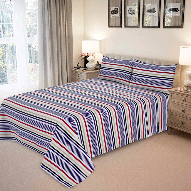 Micro Fiber Bed Sheet Multi Stripe King-30313 Main Image