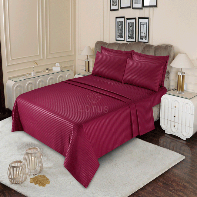 Maroon Stripe Sateen - Bed Sheet Set King Hover Image