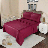 Maroon Stripe Sateen - Bed Sheet Set King