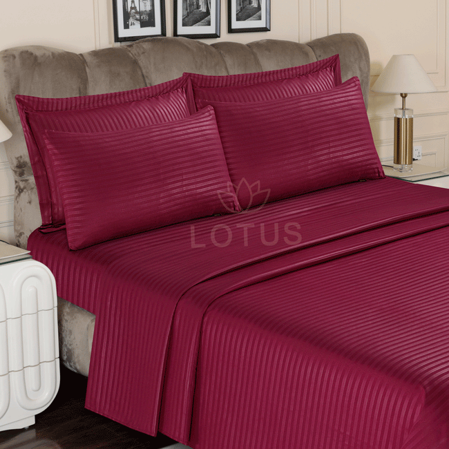 Maroon Stripe Sateen - Bed Sheet Set King Main Image