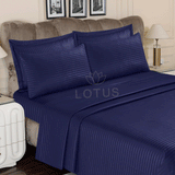 Navy Blue Stripe Sateen - Bed Sheet Set King