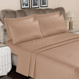 Beige Stripe Sateen - Bed Sheet Set King